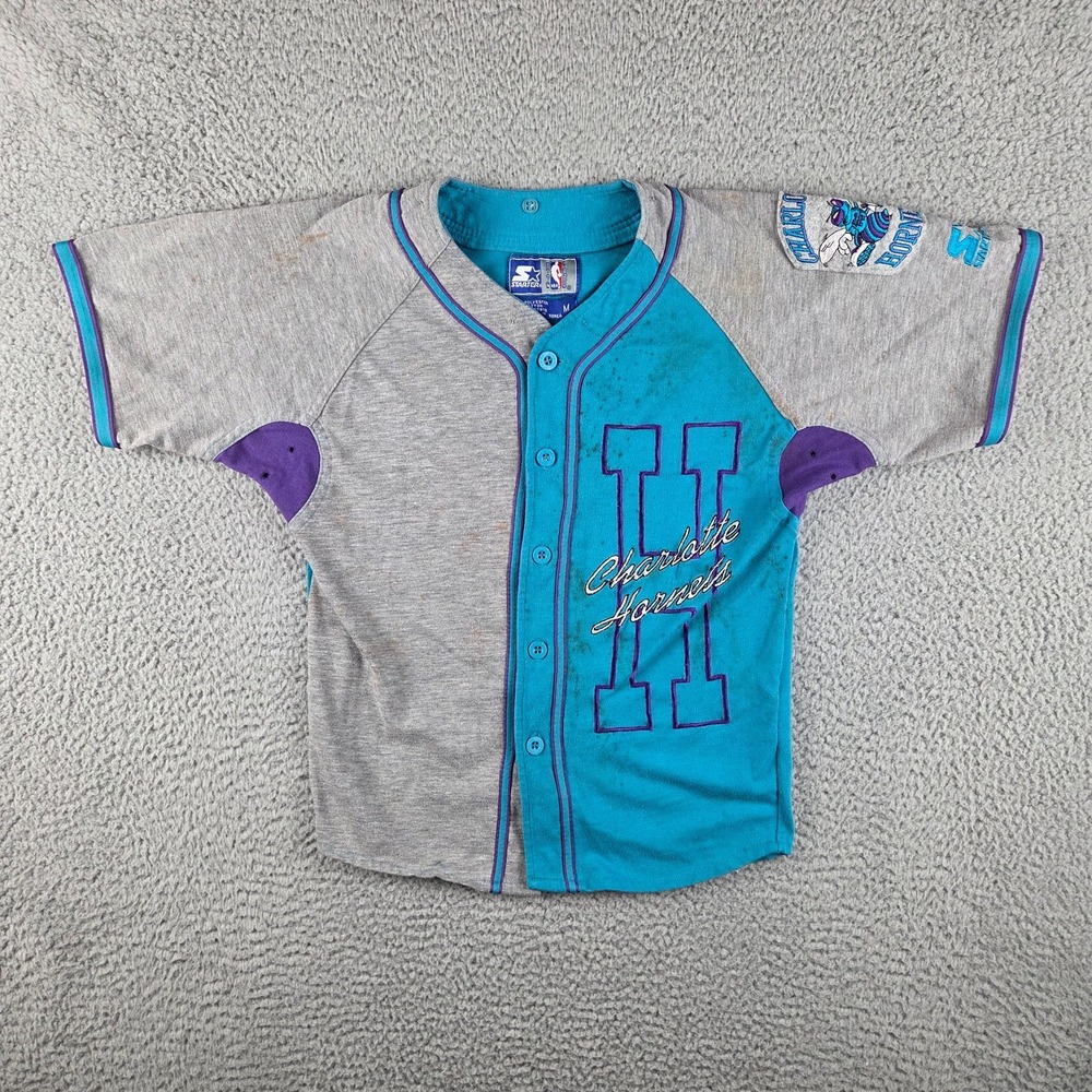 Vintage 1990s NBA Charlotte Hornets‎ Starter Baseball Jersey Youth M Gray Green